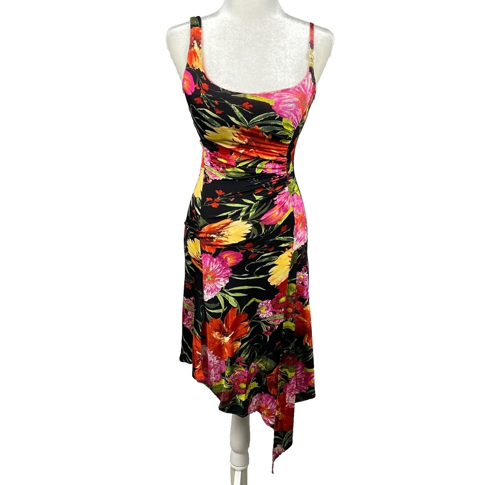 Cache Asymmetrical Floral Dress - Black, Pink, Yellow
